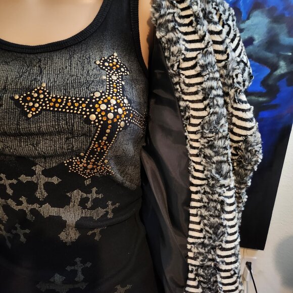 LaSeine Short Faux Fur Jacket Size Large Black and White Design Soooo Soft - Picture 13 of 15